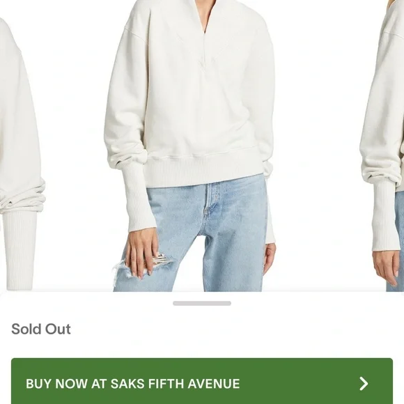 Agolde Off-White V-Neck Pullover Sweatshirt - Picture 2 of 5